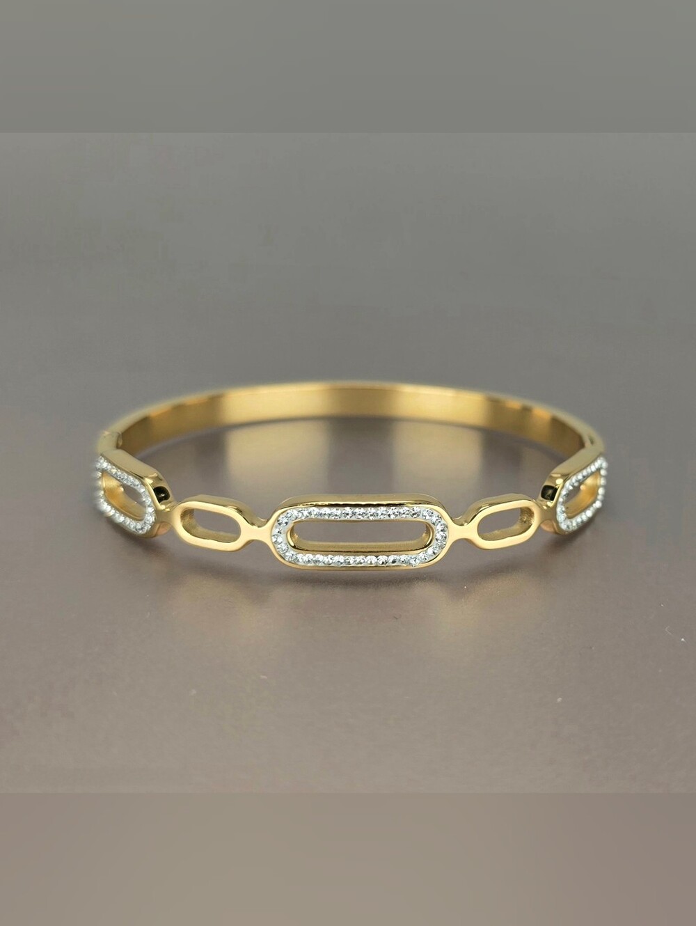 Gold-Tone Oval Link Crystal Bangle Bracelet - Women Jewelry